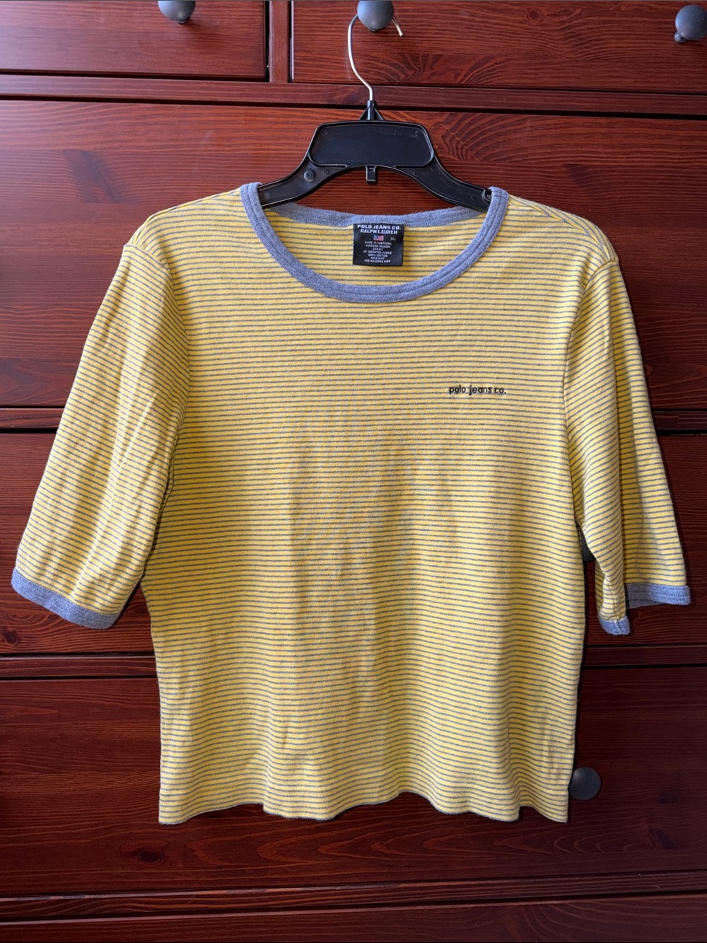 Vintage Polo Ralph Lauren Striped Ringer Tee in Rare Yellow & Gray Colorway